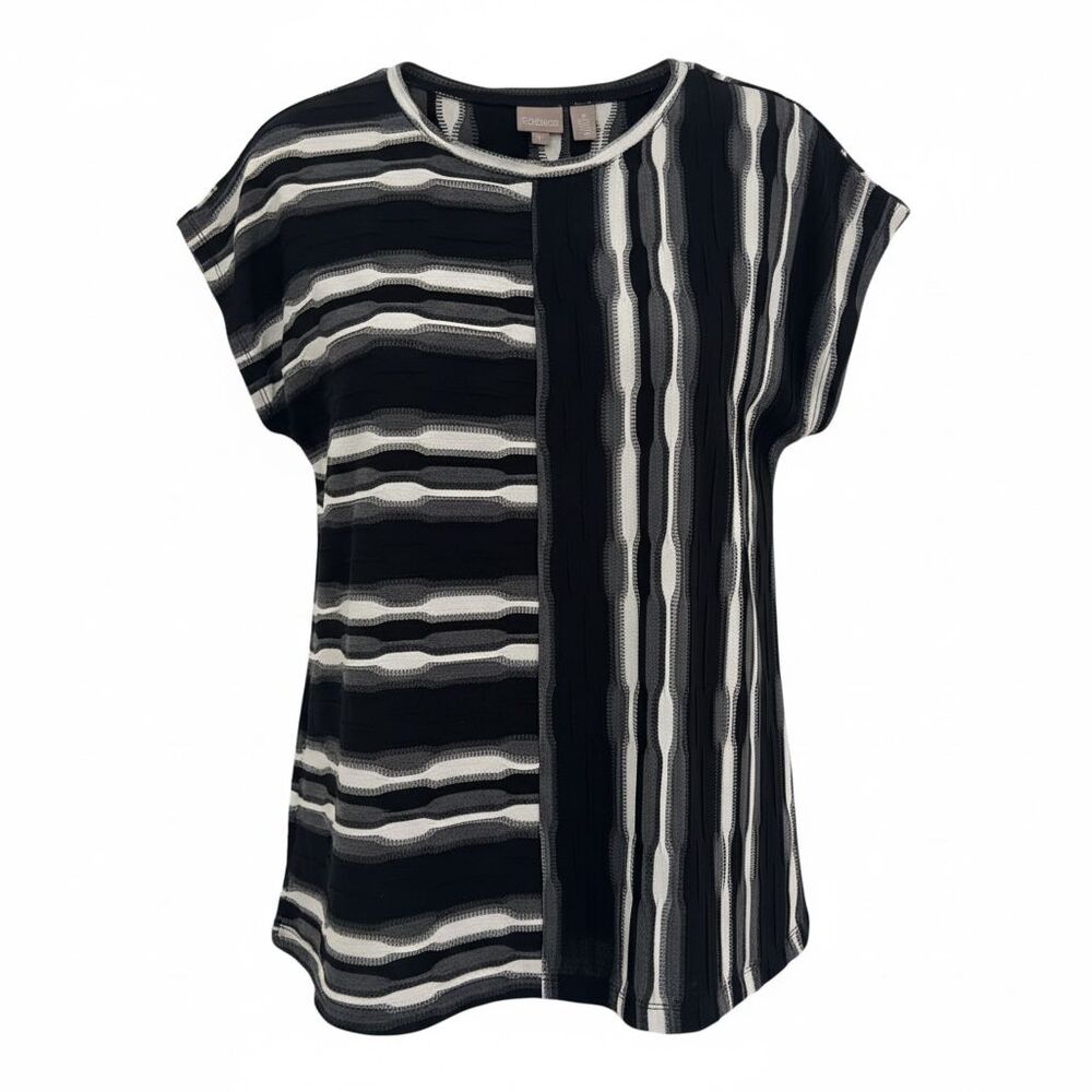 Chico’s Women's 3 US Size XL Textured Stripe Top Black casual career